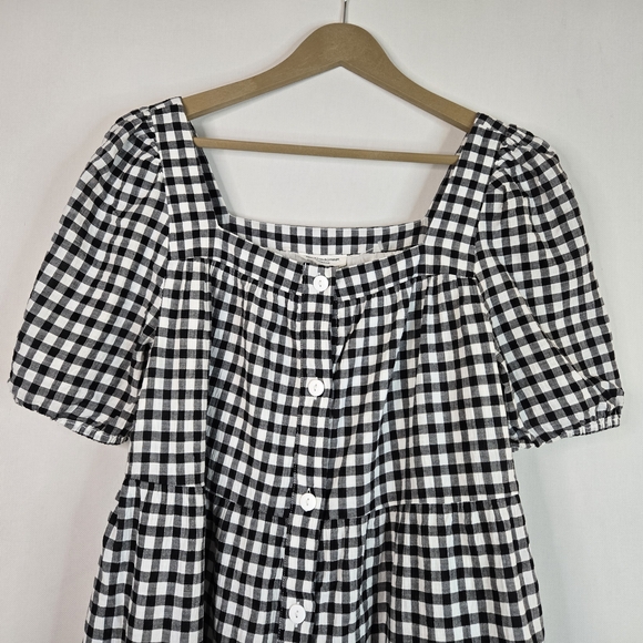 BeachLunchLounge Women Size M Black&White Gingham Square Neck Dress - Picture 4 of 13